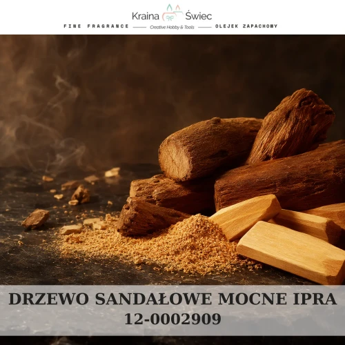 DRZEWO SANDAŁOWE MOCNE IPRA — olejek zapachowy do świec sojowych, parafinowych, wosków i tart zapachowych. Kraina Świec: dokumentacja CLP, IFRA, SDS. Surowce DIY dla profesjonalistów.