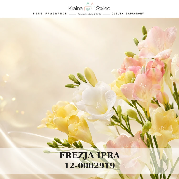 FREZJA IPRA — olejek zapachowy do świec sojowych, parafinowych, wosków i tart zapachowych. Kraina Świec: dokumentacja CLP, IFRA, SDS. Surowce DIY dla profesjonalistów.