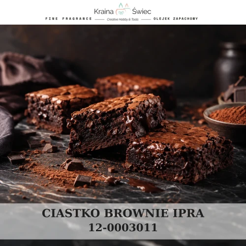 CIASTKO BROWNIE IPRA — olejek zapachowy do świec sojowych, parafinowych, wosków i tart zapachowych. Kraina Świec: dokumentacja CLP, IFRA, SDS. Surowce DIY dla profesjonalistów.