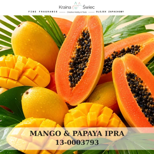 MANGO & PAPAYA IPRA — olejek zapachowy do świec sojowych, parafinowych, wosków i tart zapachowych. Kraina Świec: dokumentacja CLP, IFRA, SDS. Surowce DIY dla profesjonalistów.