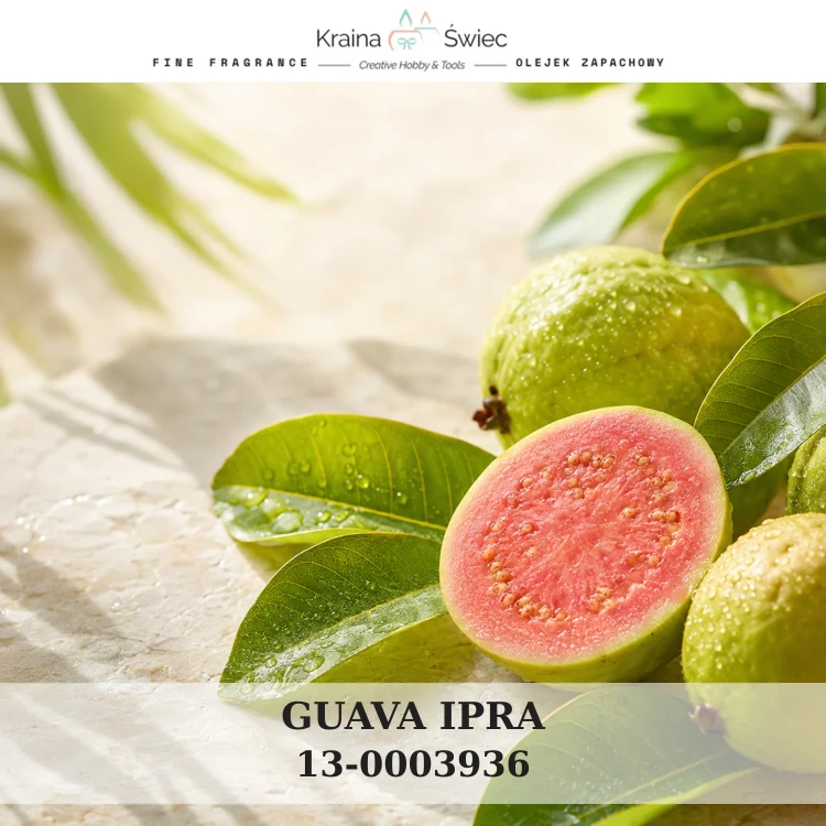 GUAVA IPRA — olejek zapachowy do świec sojowych, parafinowych, wosków i tart zapachowych. Kraina Świec: dokumentacja CLP, IFRA, SDS. Surowce DIY dla profesjonalistów.