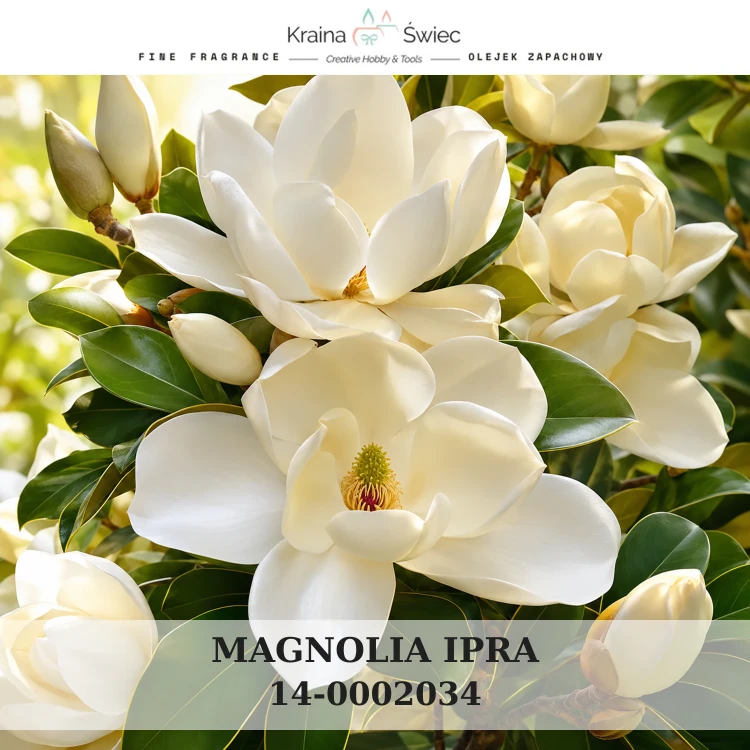 MAGNOLIA IPRA — olejek zapachowy do świec sojowych, parafinowych, wosków i tart zapachowych. Kraina Świec: dokumentacja CLP, IFRA, SDS. Surowce DIY dla profesjonalistów.