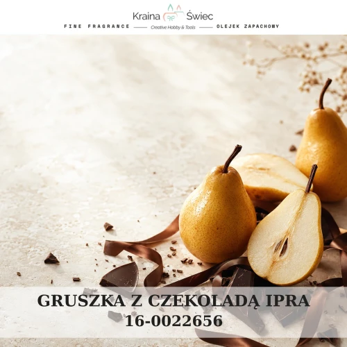 GRUSZKA Z CZEKOLADĄ IPRA — olejek zapachowy do świec sojowych, parafinowych, wosków i tart zapachowych. Kraina Świec: dokumentacja CLP, IFRA, SDS. Surowce DIY dla profesjonalistów.