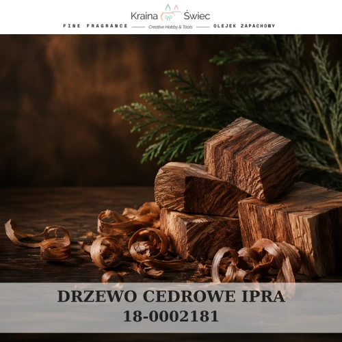 DRZEWO CEDROWE IPRA — olejek zapachowy do świec sojowych, parafinowych, wosków i tart zapachowych. Kraina Świec: dokumentacja CLP, IFRA, SDS. Surowce DIY dla profesjonalistów.