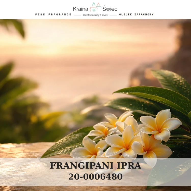 FRANGIPANI IPRA — olejek zapachowy do świec sojowych, parafinowych, wosków i tart zapachowych. Kraina Świec: dokumentacja CLP, IFRA, SDS. Surowce DIY dla profesjonalistów.