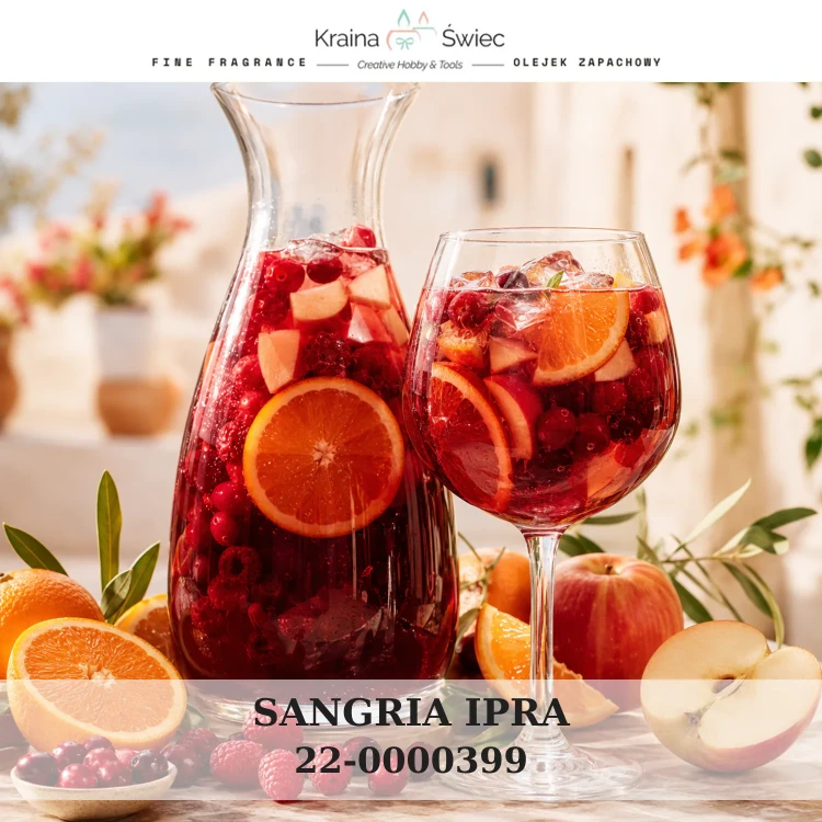 SANGRIA IPRA — olejek zapachowy do świec sojowych, parafinowych, wosków i tart zapachowych. Kraina Świec: dokumentacja CLP, IFRA, SDS. Surowce DIY dla profesjonalistów.