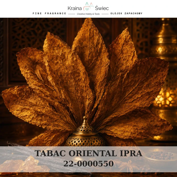 TABAC ORIENTAL IPRA — olejek zapachowy do świec sojowych, parafinowych, wosków i tart zapachowych. Kraina Świec: dokumentacja CLP, IFRA, SDS. Surowce DIY dla profesjonalistów.