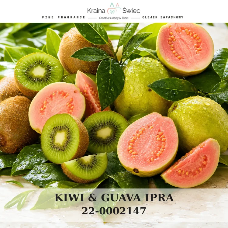 KIWI & GUAVA IPRA — olejek zapachowy do świec sojowych, parafinowych, wosków i tart zapachowych. Kraina Świec: dokumentacja CLP, IFRA, SDS. Surowce DIY dla profesjonalistów.