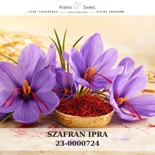 SZAFRAN IPRA — olejek zapachowy do świec sojowych, parafinowych, wosków i tart zapachowych. Kraina Świec: dokumentacja CLP, IFRA, SDS. Surowce DIY dla profesjonalistów.