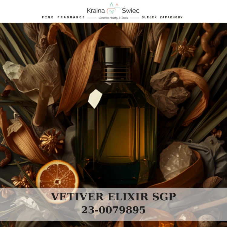 VETIVER ELIXIR SGP — olejek zapachowy do świec, dyfuzorów, mydeł i kosmetyków. Kraina Świec: dokumentacja CLP, IFRA, SDS. Surowce DIY dla profesjonalistów.