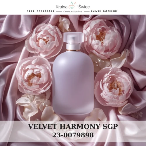 VELVET HARMONY SGP — olejek zapachowy do świec, dyfuzorów, mydeł i kosmetyków. Kraina Świec: dokumentacja CLP, IFRA, SDS. Surowce DIY dla profesjonalistów.