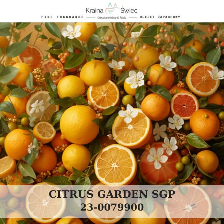CITRUS GARDEN SGP — olejek zapachowy do świec, dyfuzorów, mydeł i kosmetyków. Kraina Świec: dokumentacja CLP, IFRA, SDS. Surowce DIY dla profesjonalistów.