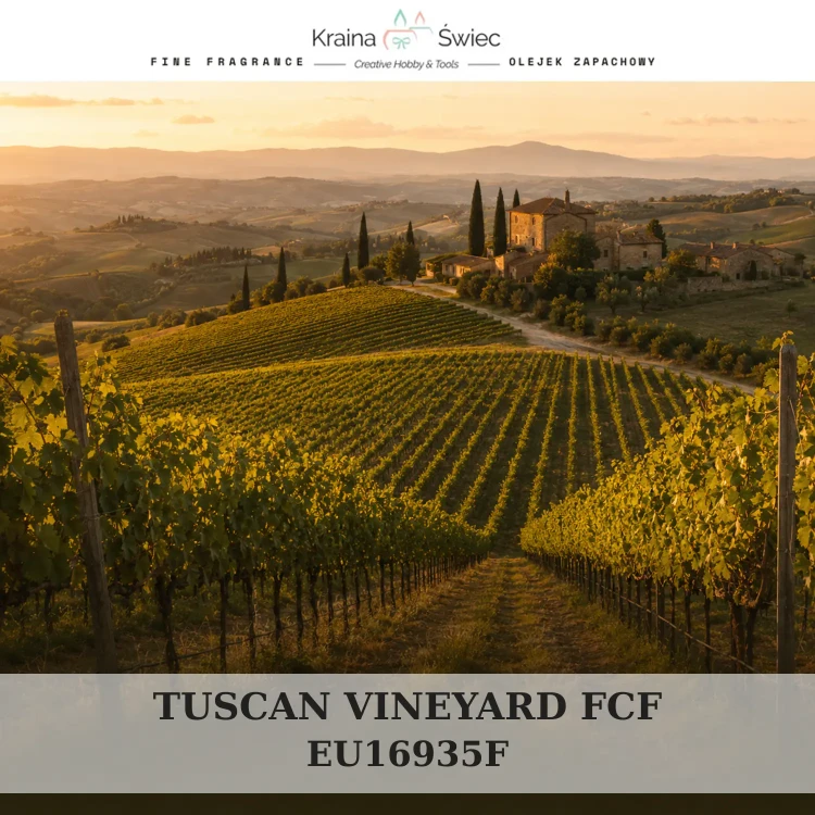 TUSCAN VINEYARD FCF — olejek zapachowy do świec, dyfuzorów, mydeł i kosmetyków. Kraina Świec: dokumentacja CLP, IFRA, SDS. Surowce DIY dla profesjonalistów.