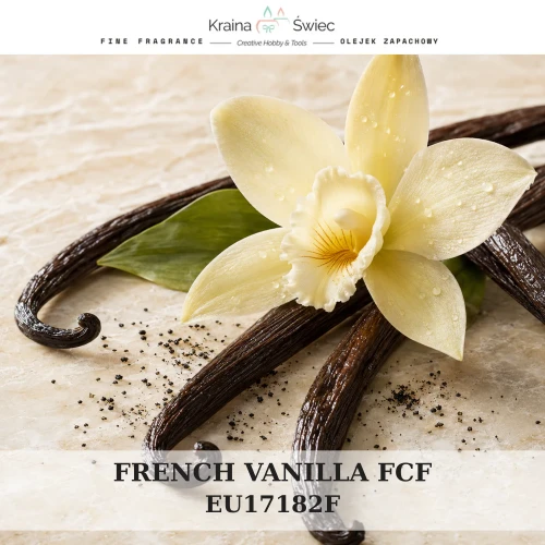 FRENCH VANILLA FCF — olejek zapachowy do świec, dyfuzorów, mydeł i kosmetyków. Kraina Świec: dokumentacja CLP, IFRA, SDS. Surowce DIY dla profesjonalistów.