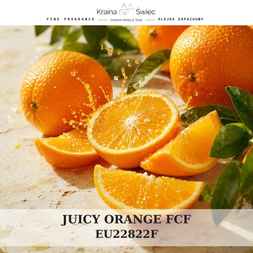 JUICY ORANGE FCF — olejek zapachowy do świec, dyfuzorów, mydeł i kosmetyków. Kraina Świec: dokumentacja CLP, IFRA, SDS. Surowce DIY dla profesjonalistów.