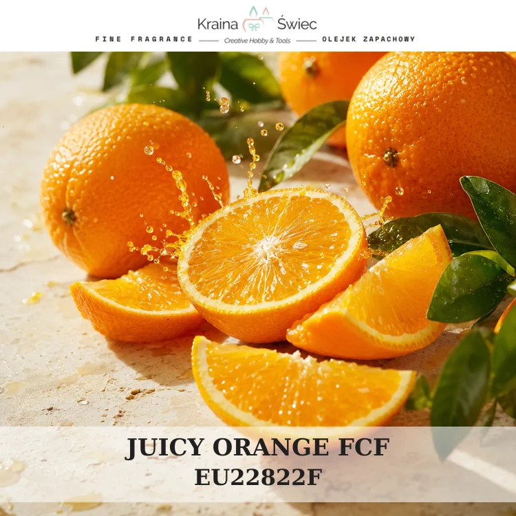 JUICY ORANGE FCF — olejek zapachowy do świec, dyfuzorów, mydeł i kosmetyków. Kraina Świec: dokumentacja CLP, IFRA, SDS. Surowce DIY dla profesjonalistów.
