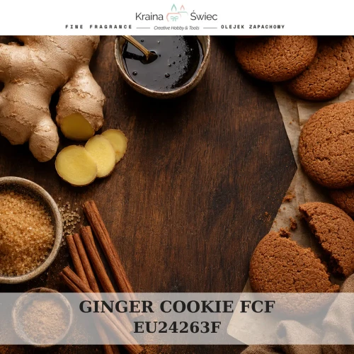 GINGER COOKIE FCF — olejek zapachowy do świec, dyfuzorów, mydeł i kosmetyków. Kraina Świec: dokumentacja CLP, IFRA, SDS. Surowce DIY dla profesjonalistów.