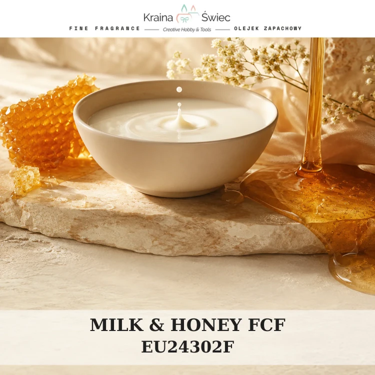 MILK & HONEY FCF — olejek zapachowy do świec, dyfuzorów, mydeł i kosmetyków. Kraina Świec: dokumentacja CLP, IFRA, SDS. Surowce DIY dla profesjonalistów.