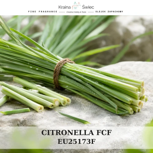 CITRONELLA FCF — olejek zapachowy do świec, dyfuzorów, mydeł i kosmetyków. Kraina Świec: dokumentacja CLP, IFRA, SDS. Surowce DIY dla profesjonalistów.