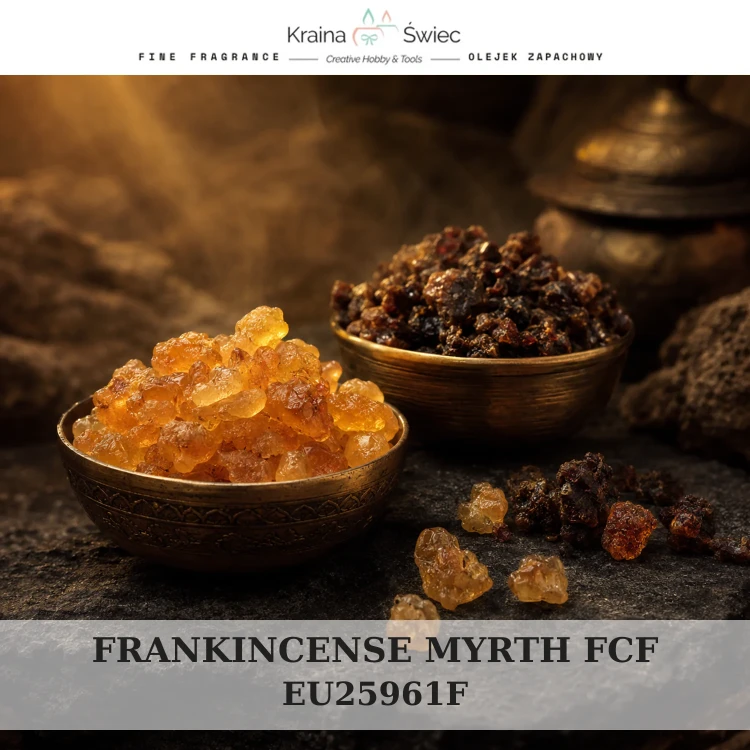 FRANKINCENSE & MYRRH FCF — olejek zapachowy do świec, dyfuzorów, mydeł i kosmetyków. Kraina Świec: dokumentacja CLP, IFRA, SDS. Surowce DIY dla profesjonalistów.
