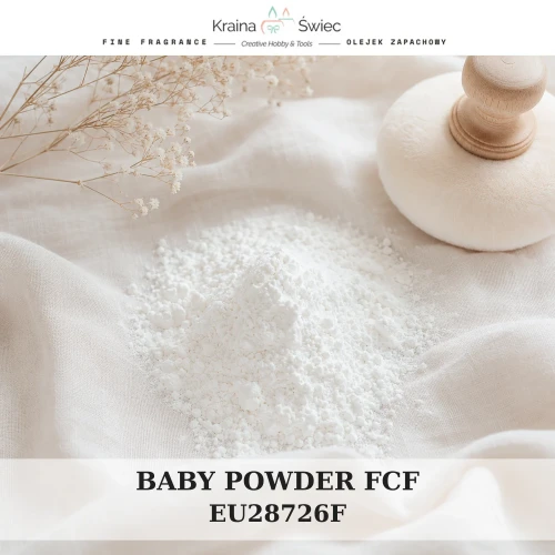 BABY POWDER FCF — olejek zapachowy do świec, dyfuzorów, mydeł i kosmetyków. Kraina Świec: dokumentacja CLP, IFRA, SDS. Surowce DIY dla profesjonalistów.