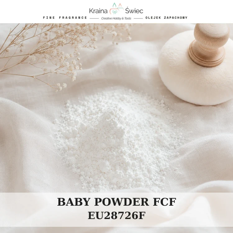 BABY POWDER FCF — olejek zapachowy do świec, dyfuzorów, mydeł i kosmetyków. Kraina Świec: dokumentacja CLP, IFRA, SDS. Surowce DIY dla profesjonalistów.