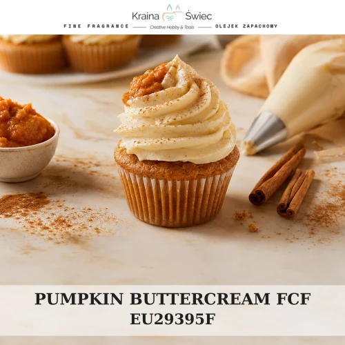 PUMPKIN BUTTERCREAM FCF — olejek zapachowy do świec, dyfuzorów, mydeł i kosmetyków. Kraina Świec: dokumentacja CLP, IFRA, SDS. Surowce DIY dla profesjonalistów.