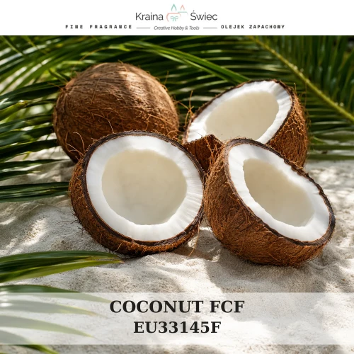 COCONUT FCF — olejek zapachowy do świec, dyfuzorów, mydeł i kosmetyków. Kraina Świec: dokumentacja CLP, IFRA, SDS. Surowce DIY dla profesjonalistów.