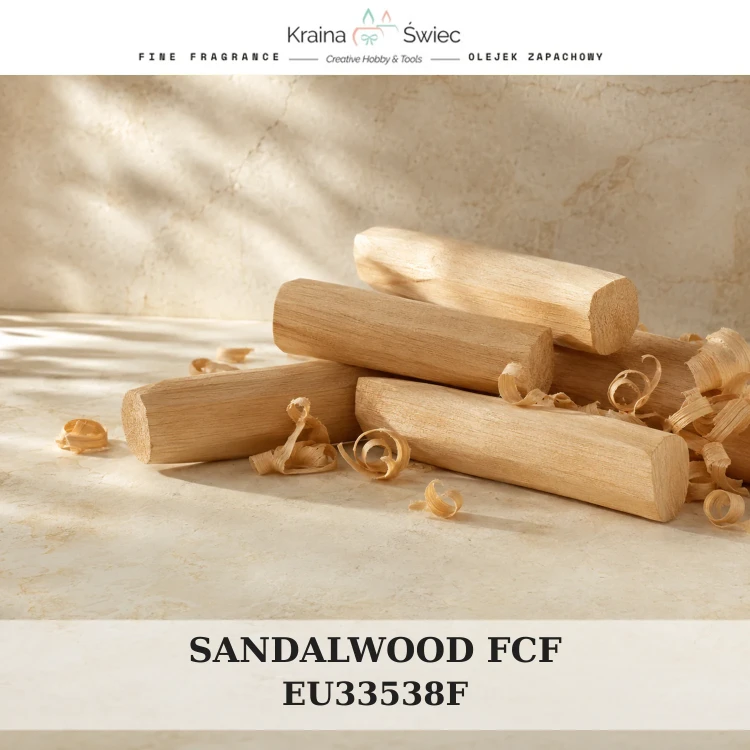 SANDALWOOD FCF — olejek zapachowy do świec, dyfuzorów, mydeł i kosmetyków. Kraina Świec: dokumentacja CLP, IFRA, SDS. Surowce DIY dla profesjonalistów.