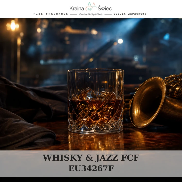 WHISKY & JAZZ FCF — olejek zapachowy do świec, dyfuzorów, mydeł i kosmetyków. Kraina Świec: dokumentacja CLP, IFRA, SDS. Surowce DIY dla profesjonalistów.