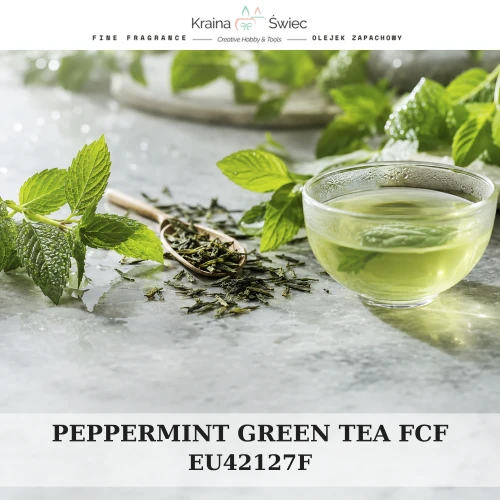 PEPPERMINT GREEN TEA FCF — olejek zapachowy do świec, dyfuzorów, mydeł i kosmetyków. Kraina Świec: dokumentacja CLP, IFRA, SDS. Surowce DIY dla profesjonalistów.