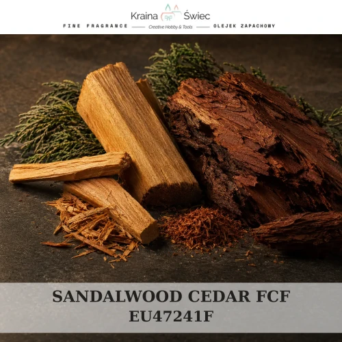 SANDALWOOD & CEDAR FCF — olejek zapachowy do świec, dyfuzorów, mydeł i kosmetyków. Kraina Świec: dokumentacja CLP, IFRA, SDS. Surowce DIY dla profesjonalistów.
