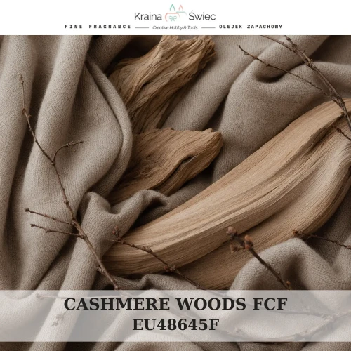 CASHMERE WOODS FCF — olejek zapachowy do świec, dyfuzorów, mydeł i kosmetyków. Kraina Świec: dokumentacja CLP, IFRA, SDS. Surowce DIY dla profesjonalistów.