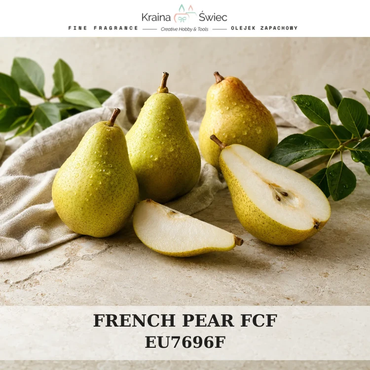 FRENCH PEAR FCF — olejek zapachowy do świec, dyfuzorów, mydeł i kosmetyków. Kraina Świec: dokumentacja CLP, IFRA, SDS. Surowce DIY dla profesjonalistów.